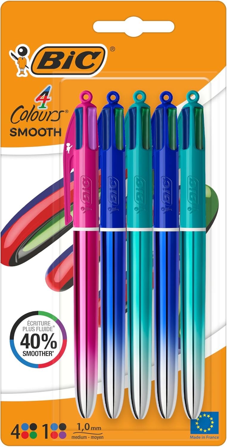 Detalle de BIC 4 Colours Pearl Multicoloured Ball Pen – Pack of 5
