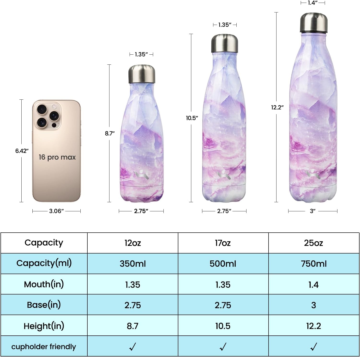 Detalle de Konokyo Insulated Stainless Steel Water Bottle, 12 oz