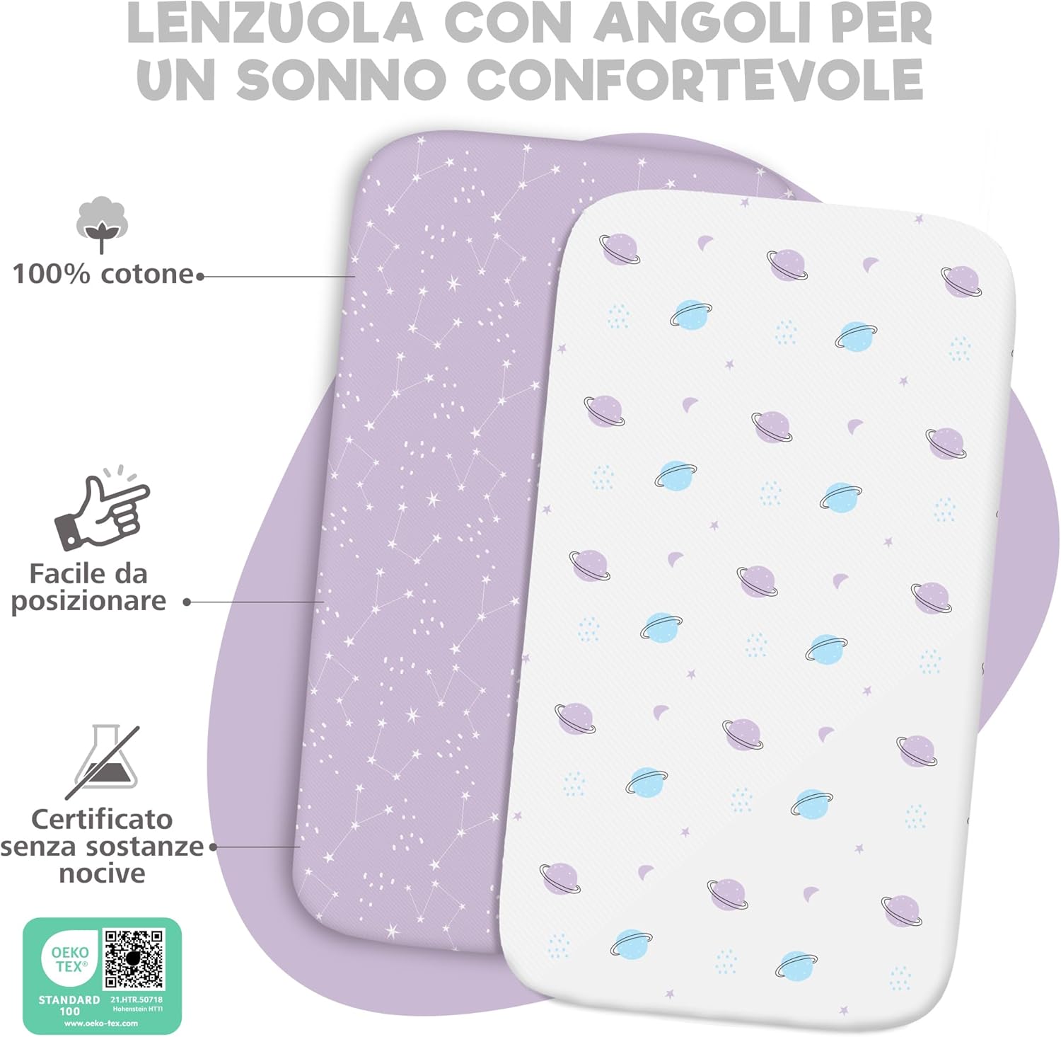 Thumbnail 2 de Set lenzuola Next To Me 3-in-1 per culla cododo 55x90 (2 lenzuola + 1 coprimaterasso impermeabile) Spazio