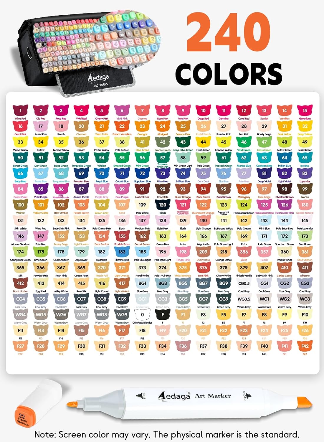 Detalle 2 de AEDAGA 240 Colours Alcohol Markers with Free App (chisel & fine tips) + kickstand case