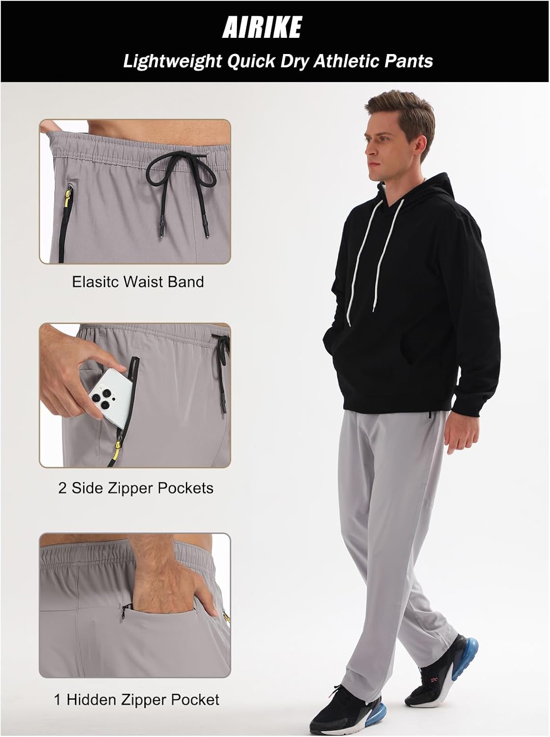 Detalle de Men's Elastic Waist Hiking Pants Quick-Dry Water-Resistant