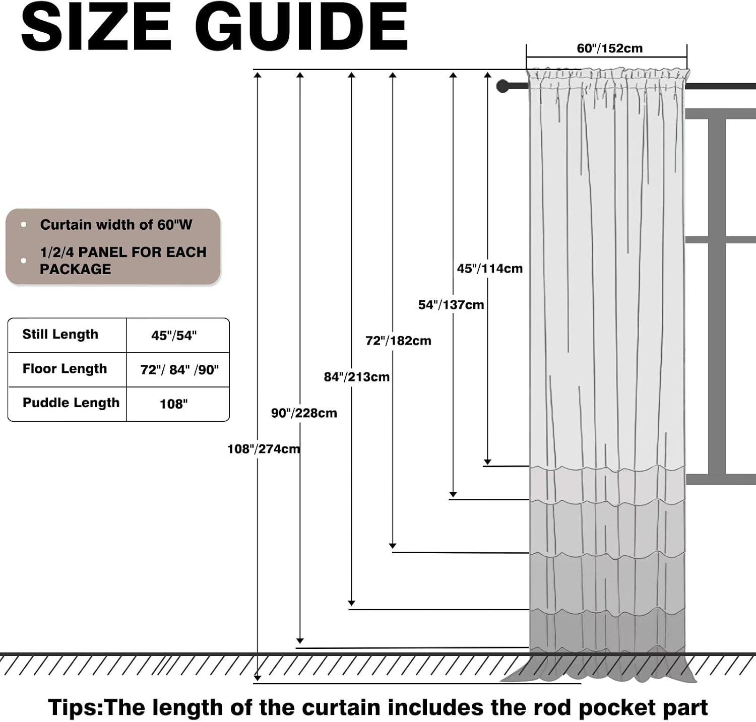 Thumbnail 5 de Zdada Mocha Slot Top Voile Curtains, 72 Drop – 2 Panels (W60xL72 Inch) for Windows