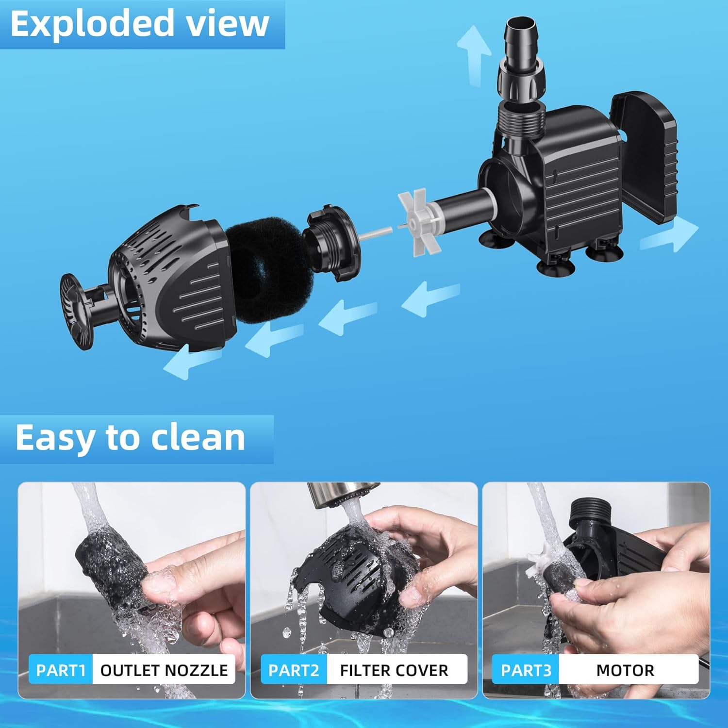 Detalle de Biling Submersible Pump for Dirty Pond Water (60W, 3200 L/H) with Filter