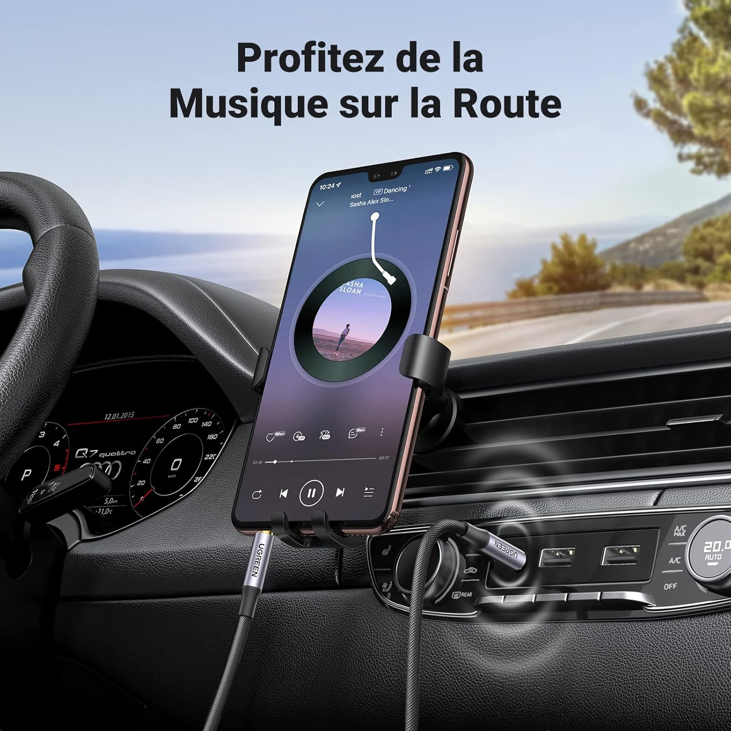 Thumbnail 5 de UGREEN Câble audio Jack 3,5 mm TRRS 4 pôles double prise mâle (auxiliaire stéréo) nylon tressé – 3 m