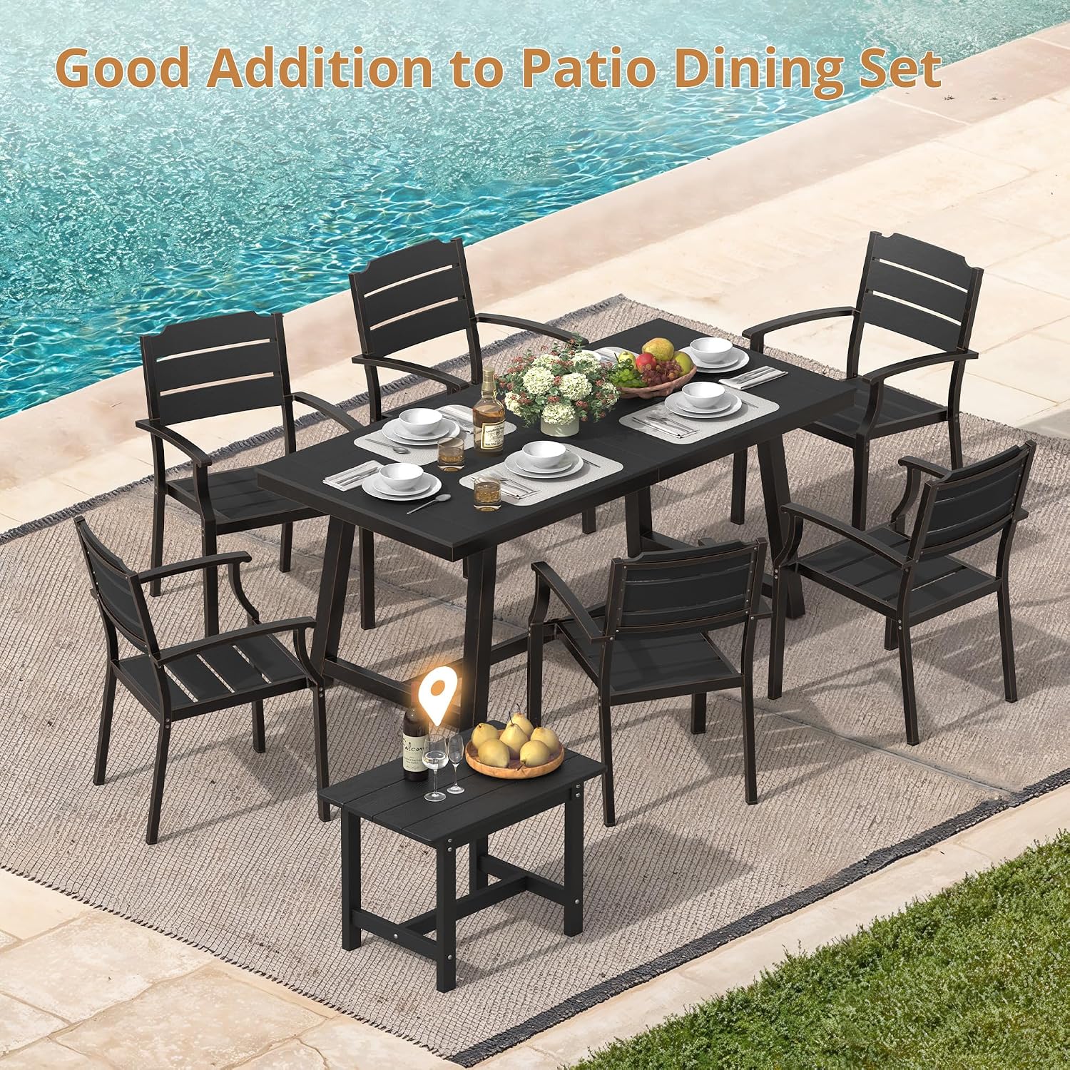 Thumbnail 3 de LUE BONA Outdoor Side Table, Black HDPS, 23.6-Inch Rectangular Top