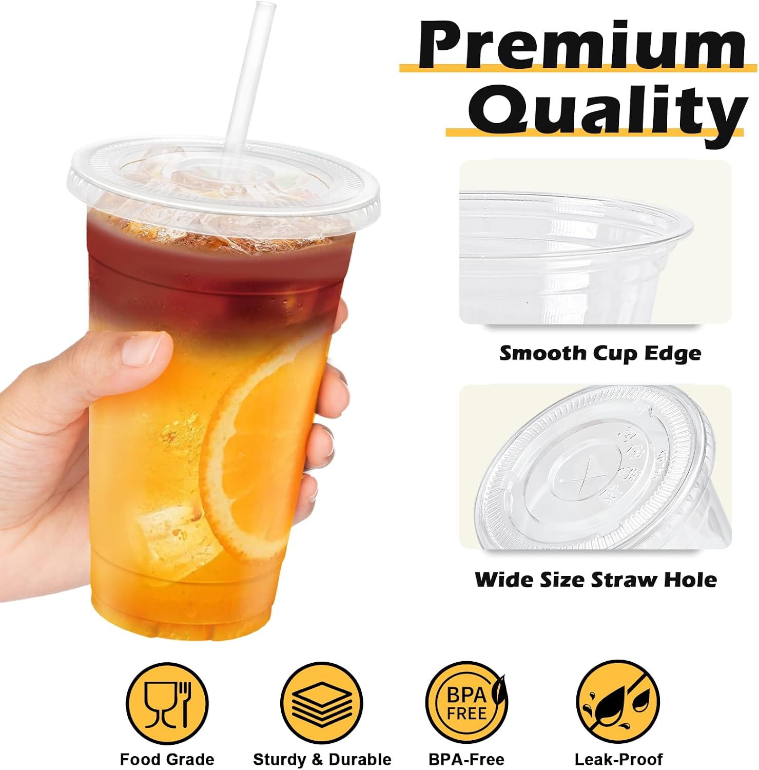 Thumbnail 3 de BYSNOW 20 oz Cup with Lids & Straws (100 Pack) — Clear, Leak-Resistant To-Go Cups