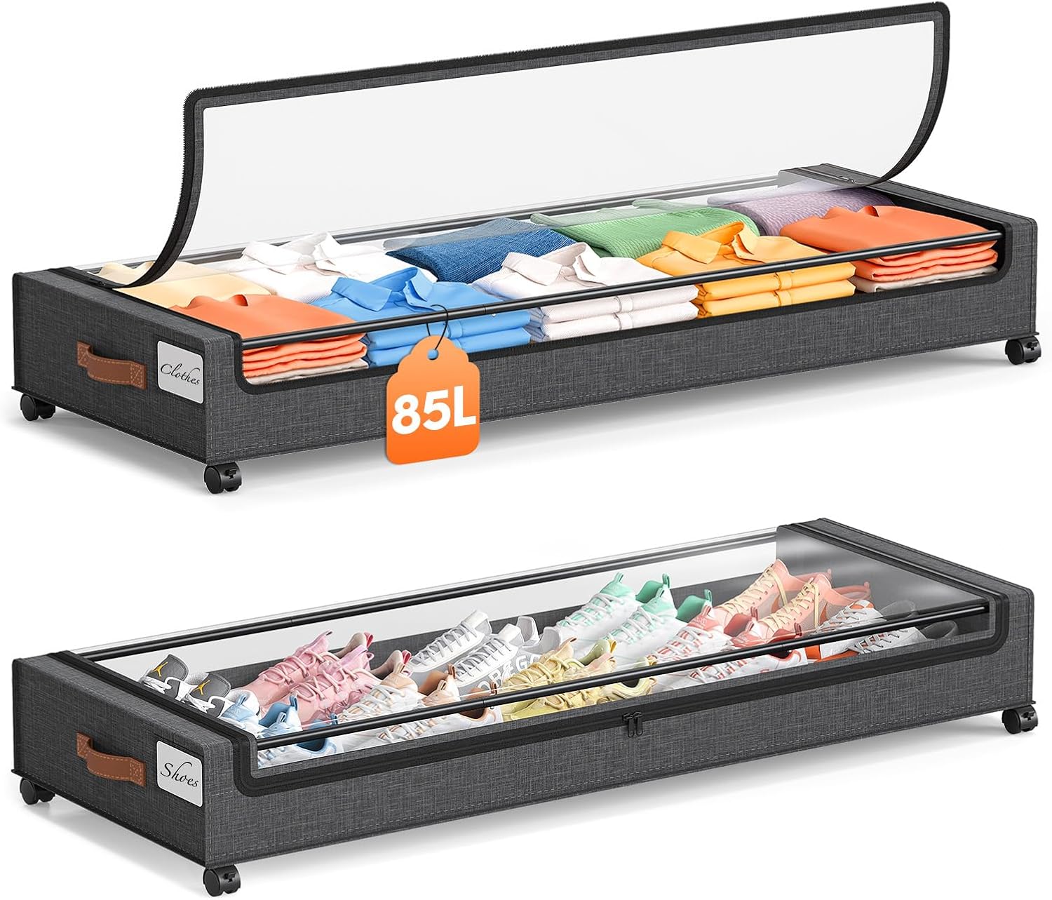 Detalle de Yecaye 85 L Under-Bed Storage Containers, 2-Pack with Wheels and Clear Lids