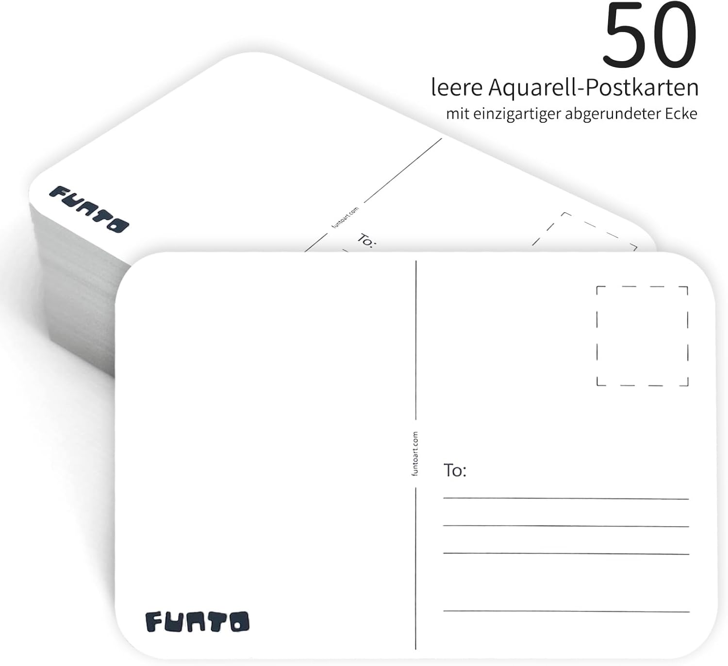 Detalle 2 de Funto Blanko-Aquarellpapier-Postkarten, 50 Karten, A6 – säurefreies 300 g/m² Kunstpapier mit abgerundeten Ecken