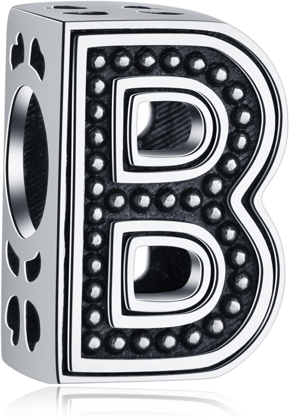 Detalle 2 de CRISNATA Vintage Initial F Charm in 925 Sterling Silver – Openwork 4‑Leaf Clover, Fits European Bracelets