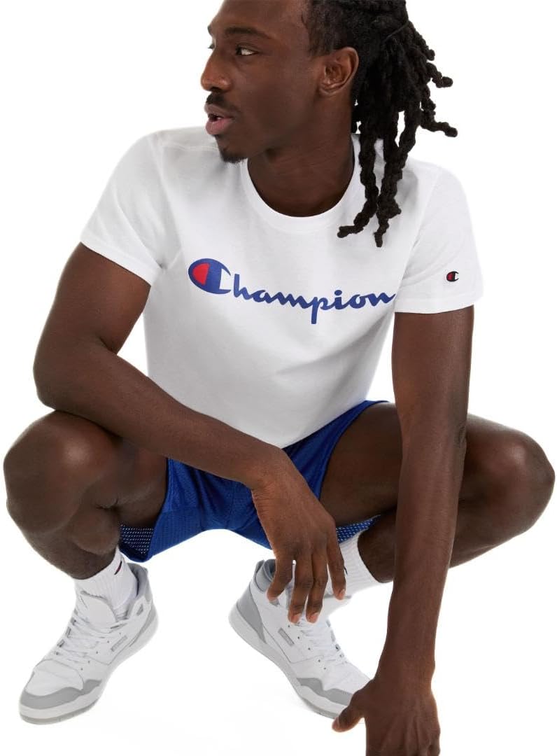 Detalle 2 de Champion Men's Graphic Short Sleeve T-Shirt, Standard Fit, Classic Script Logo — Midweight 100% Cotton