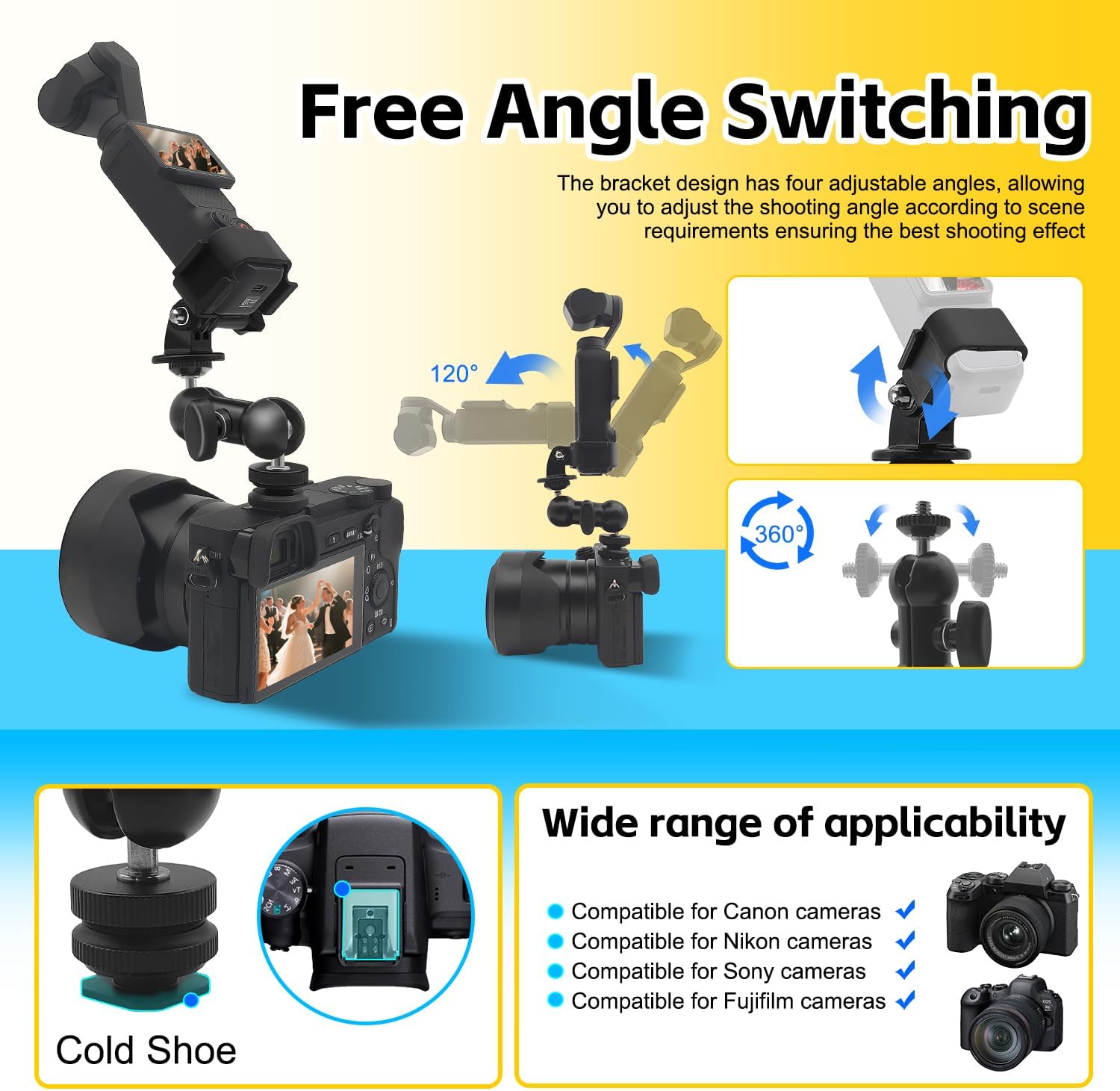 Thumbnail 1 de Cold Shoe Camera Mount with Ball Head Magic Arm for DJI Osmo Pocket 4/3