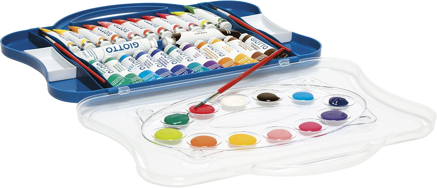 Detalle 2 de GIOTTO Tempera – Valigetta con 24 Tubetti Ultrafine Concentrata 12 ml, 2 Pennelli e Tavolozza Estraibile