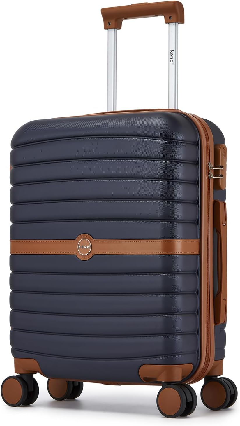 Detalle de Kono Cabin Suitcase 55x40x20 Lightweight ABS+PC Hard Shell Carry-On (Navy/Brown)