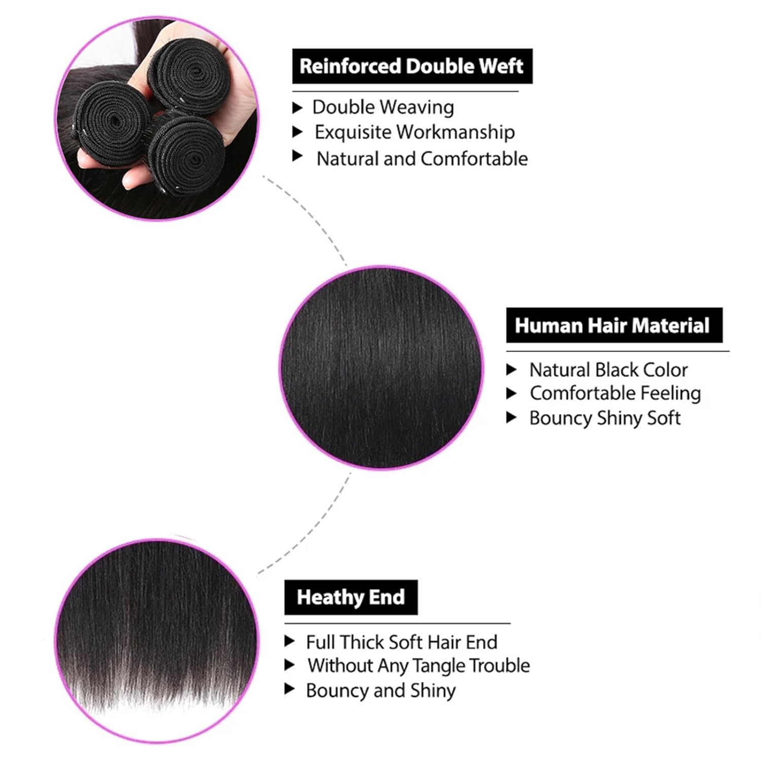 Thumbnail 2 de WENYAN Straight Bundles 16–22 Inch Brazilian Virgin Hair — 4 Bundles, 100% Unprocessed