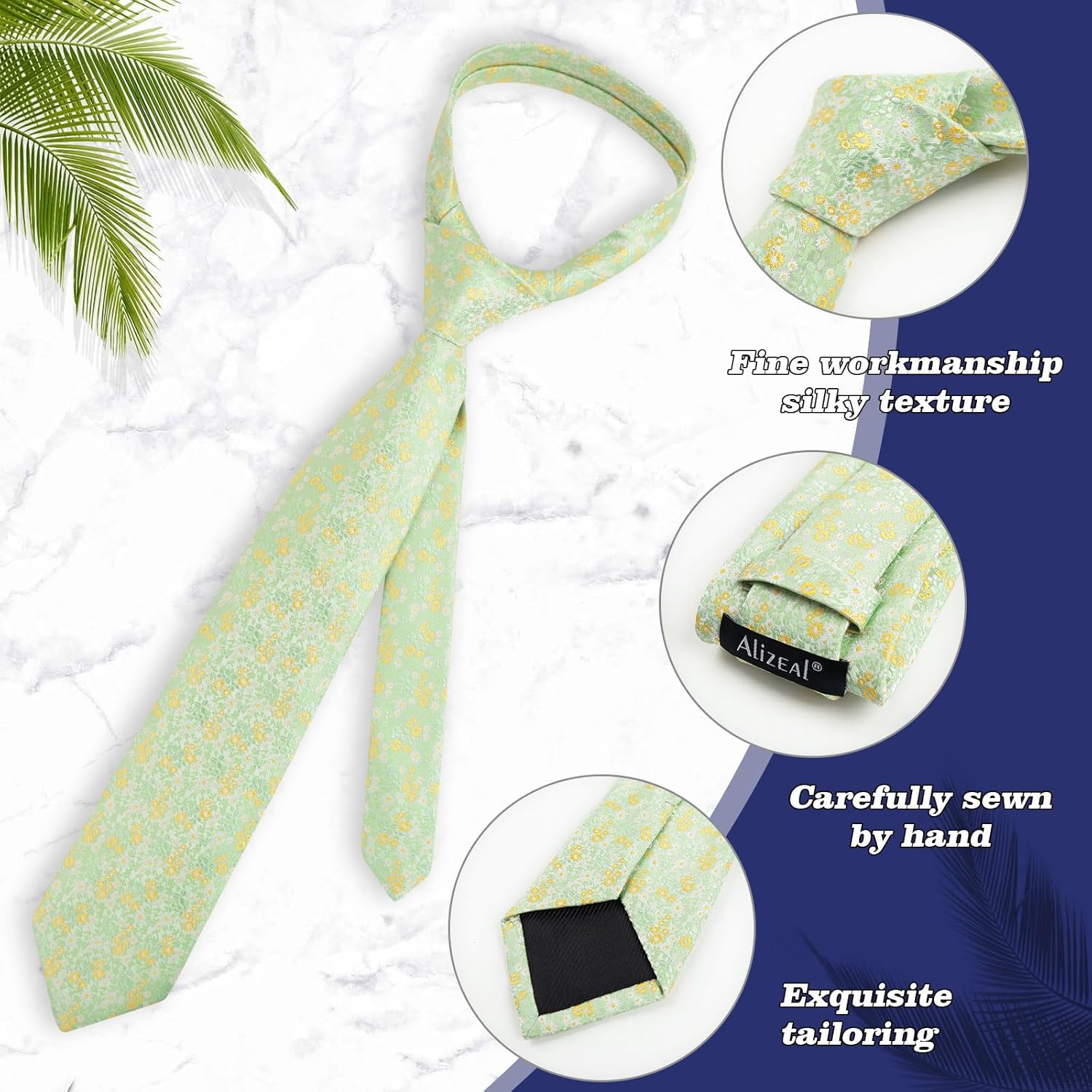 Thumbnail 3 de Alizeal Floral-patterned 8cm Tie with Pocket Square Set for Men