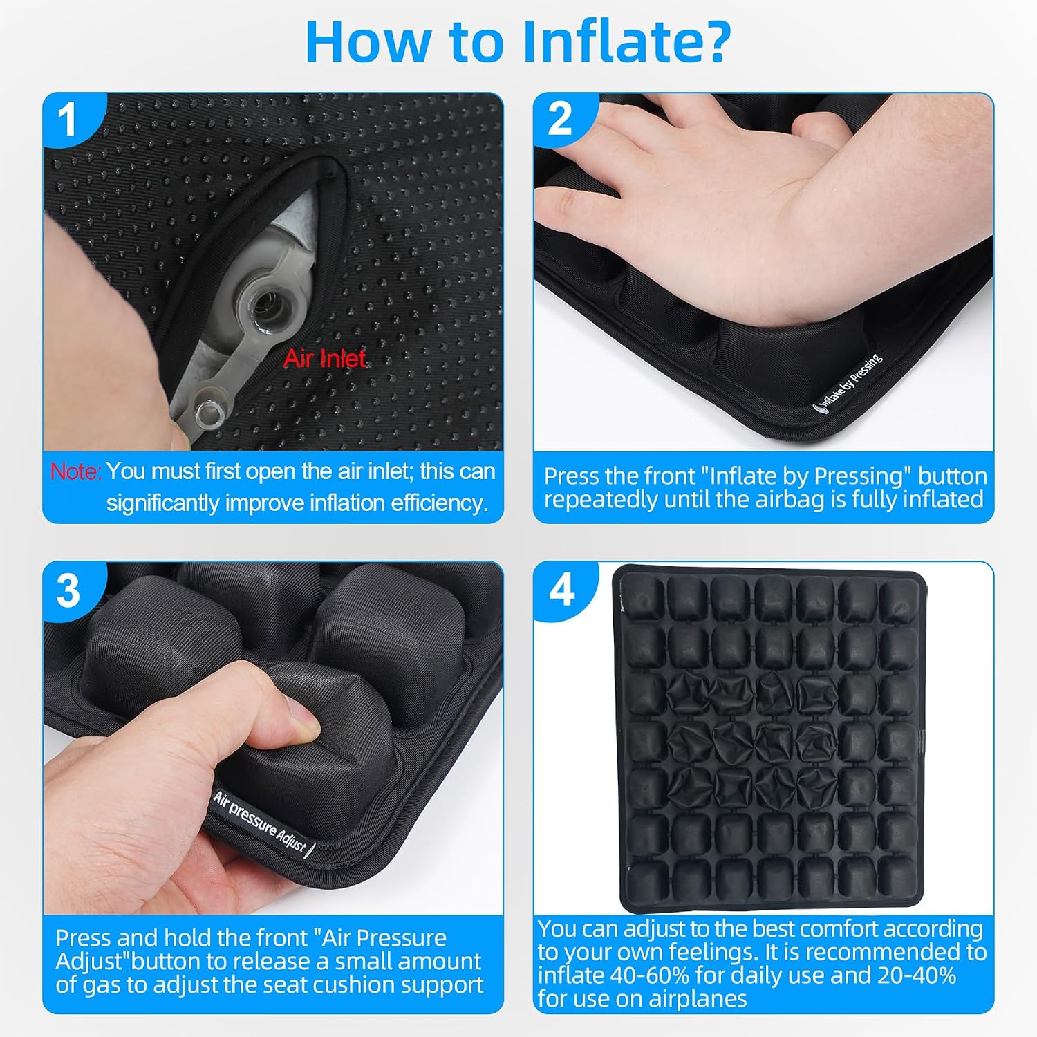 Thumbnail 2 de sodurue UIU-969 Inflatable Travel Cushion with 49 Air Cells and Built-In Pump