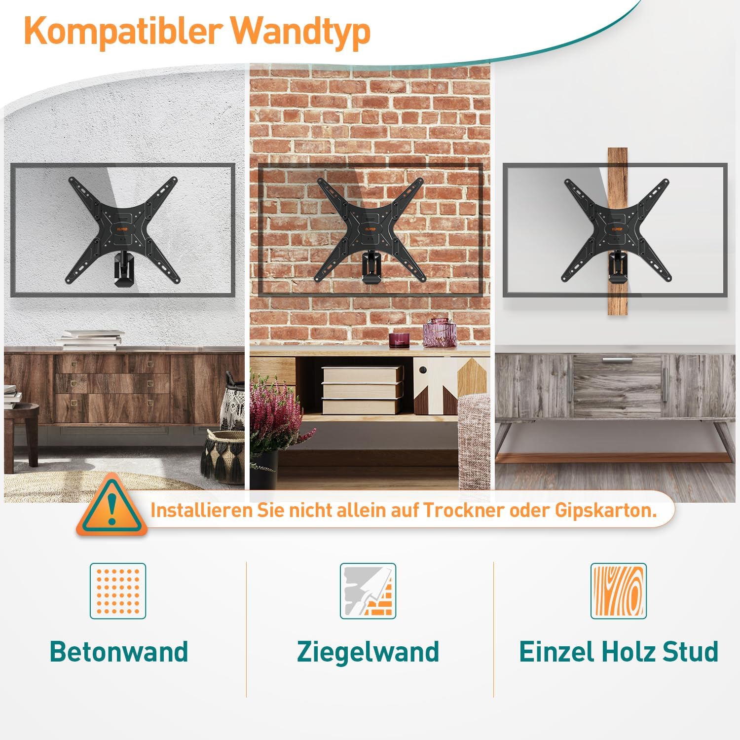 Thumbnail 3 de ELIVED EV031 TV Wandhalterung Höhenverstellbar für 23–55 Zoll, bis 30 kg, VESA 100×100 bis 400×400, Neig- und Schwenkarm