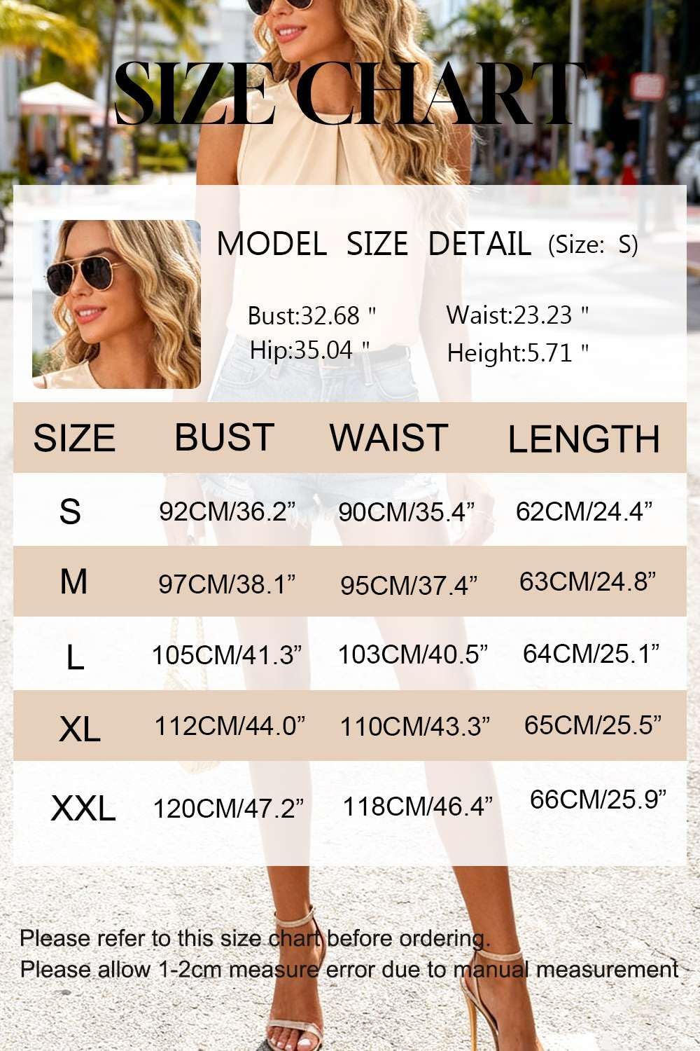 Detalle 2 de NAIOSS Damen Chiffon Top - Sommertaugliche Hemdbluse, Ärmellos, plissiert