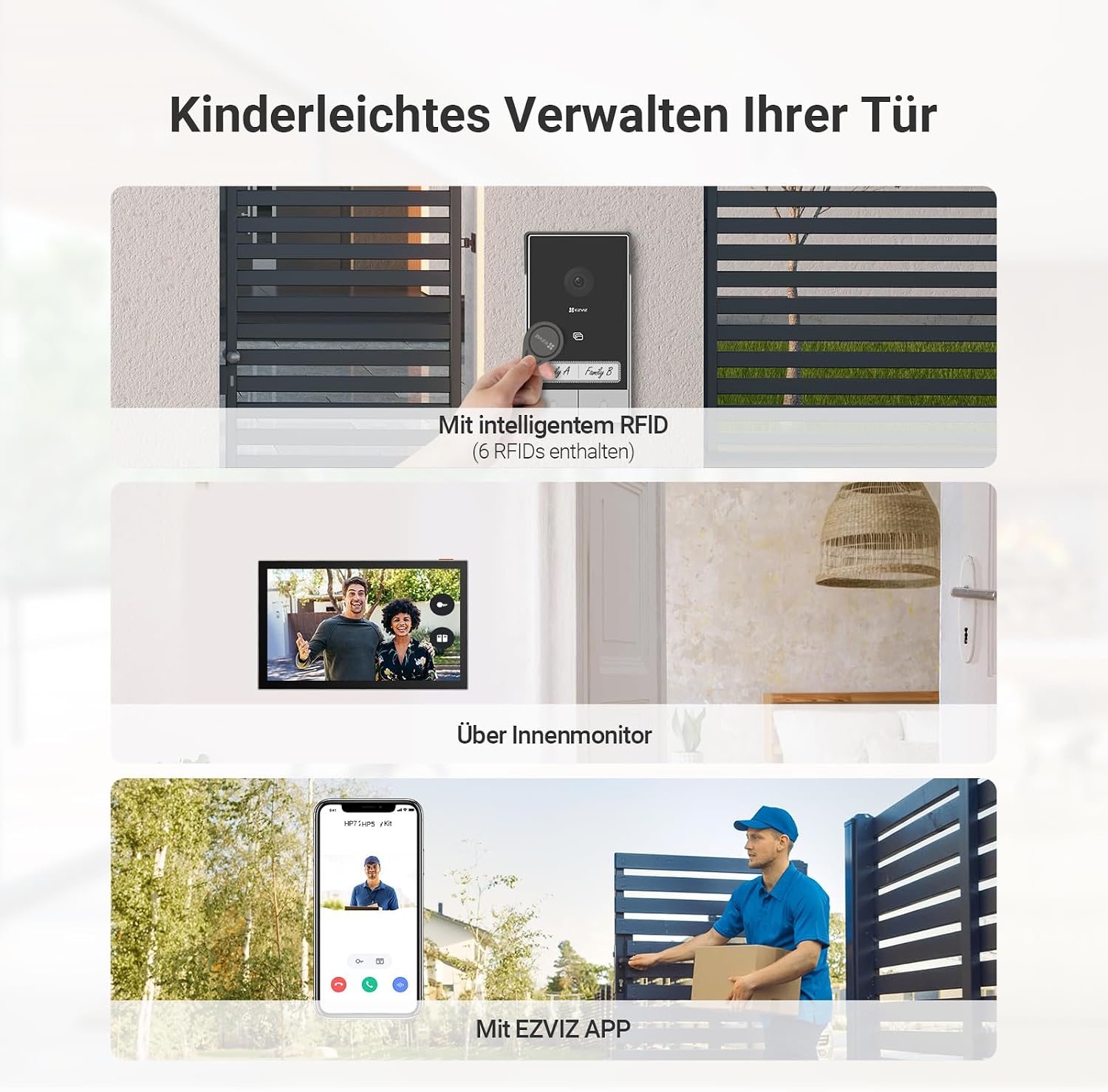 Thumbnail 4 de EZVIZ 2K Video-Türklingel-Set HP7 2-Familien-Kit mit Türsprechanlage, 7-Zoll-Touchmonitoren und KI Personenerkennung