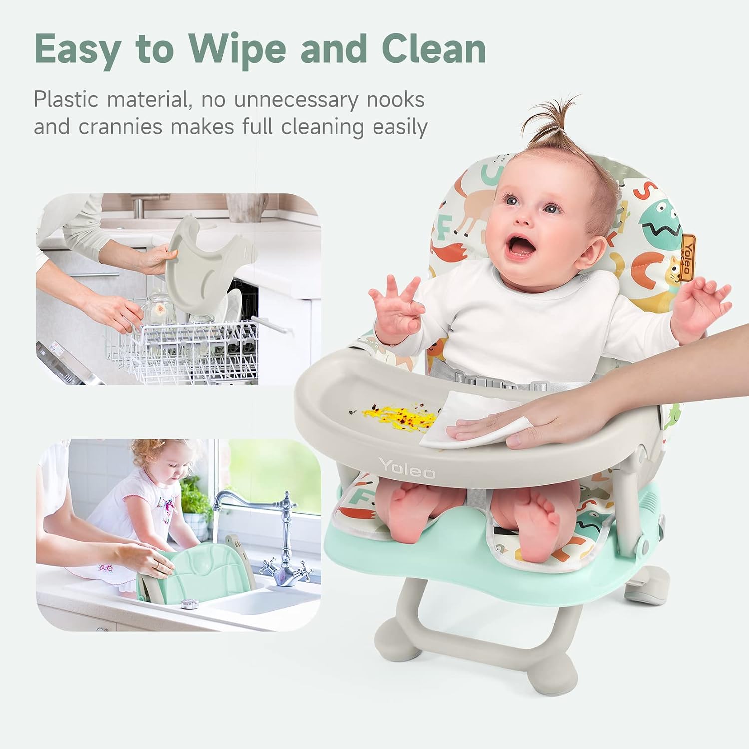 Detalle de YOLEO Baby High Chair Booster Seat, Foldable with 4 Height Settings