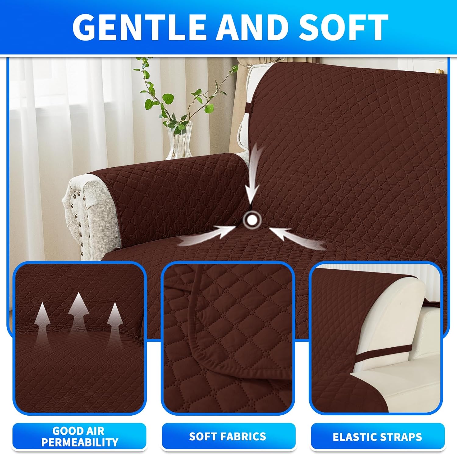 Thumbnail 4 de CYCMACO Impermeabile Copridivano 2 Posti con Penisola – Chaise Longue Angolare, Universale, Café