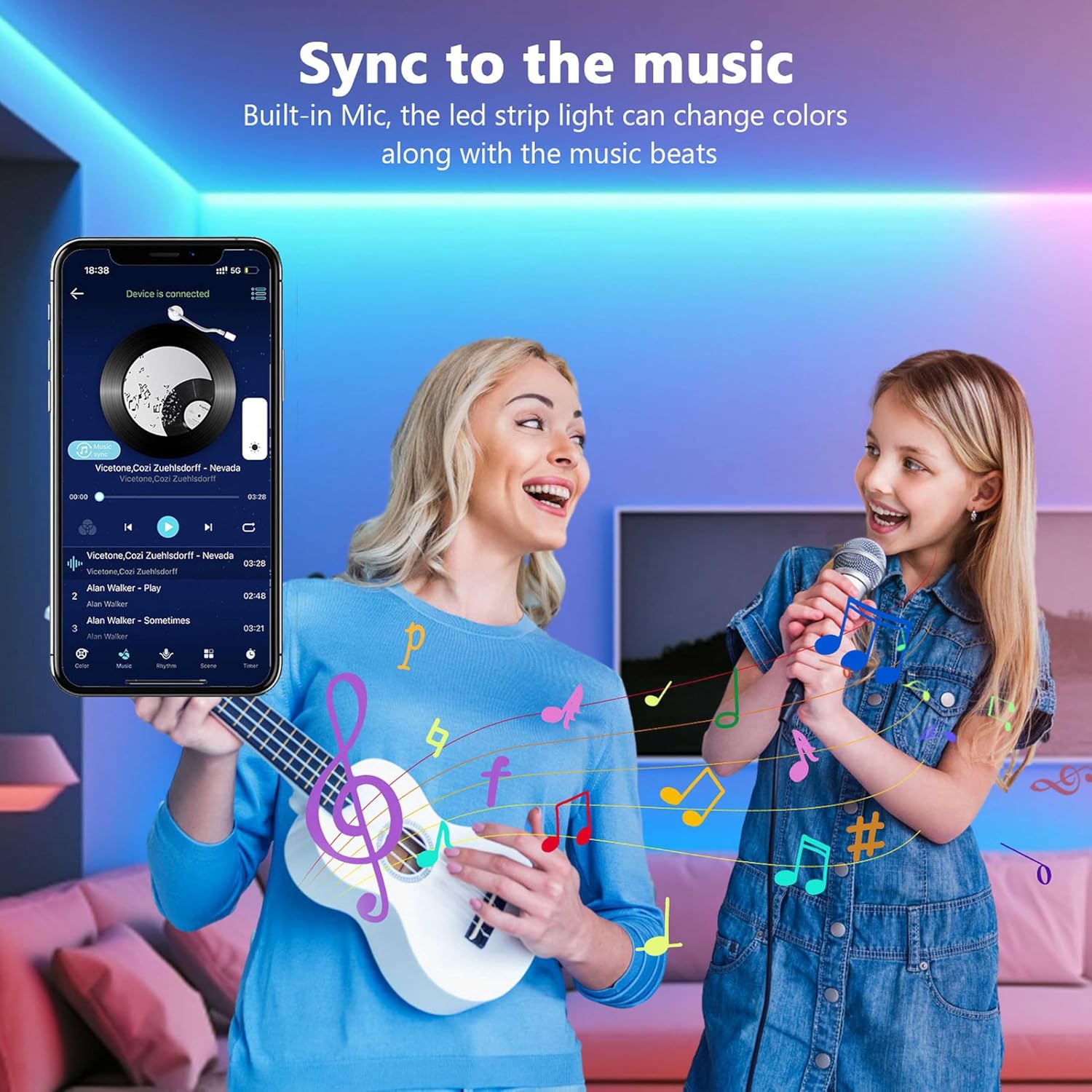 Thumbnail 3 de LED Strip 5m Bluetooth RGB – Selbstklebend, Musik-Synchronisation, App & Fernbedienung