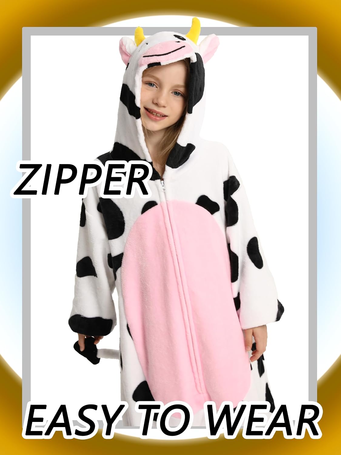Detalle de LONULAIN WXETSY Kids’ Animal Onesie Pajamas, Flannel Fleece Hood and Pockets