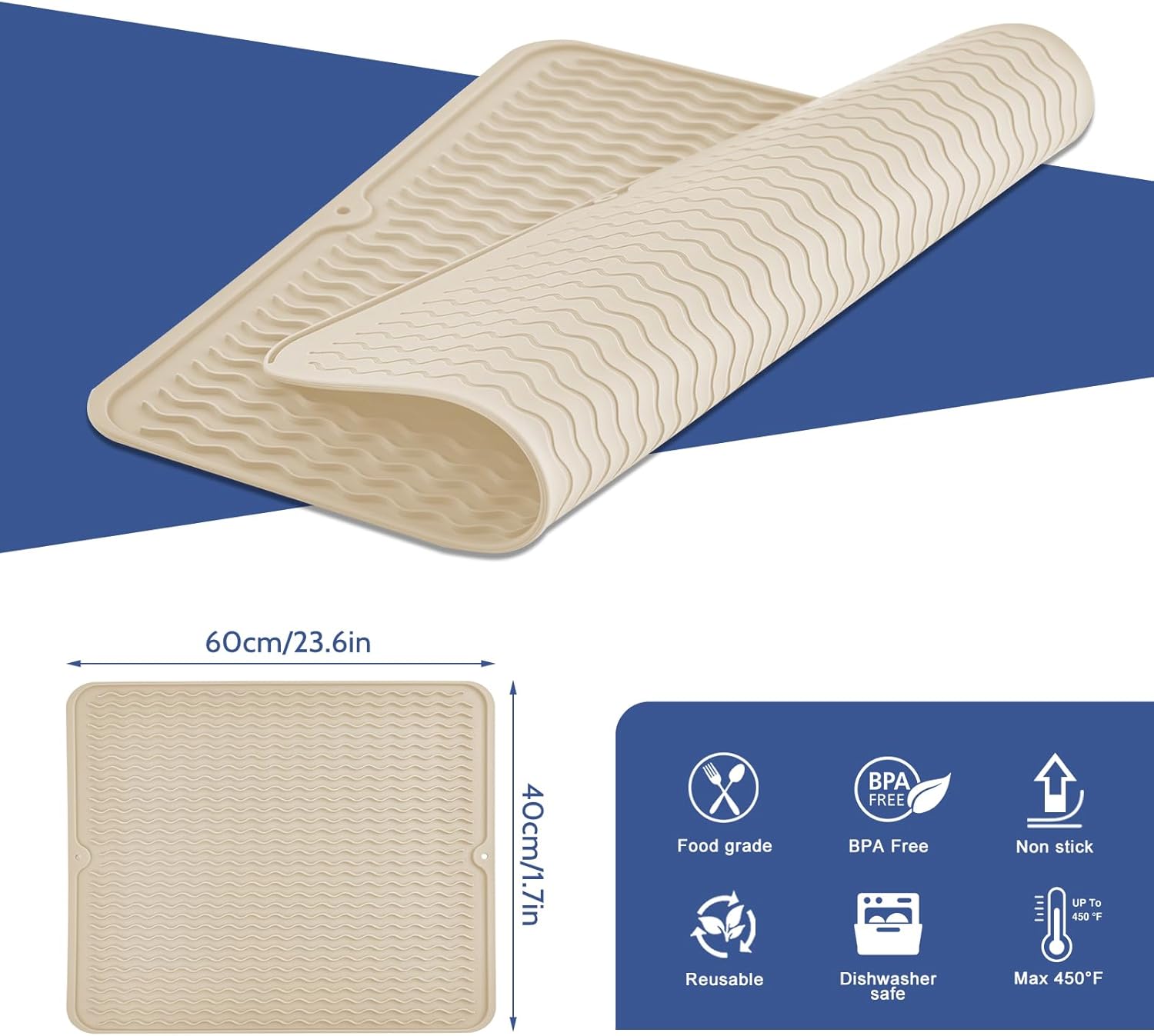Thumbnail 4 de KitchenRaku tappetino scolapiatti in silicone 40x60 cm, antiscivolo e resistente al calore