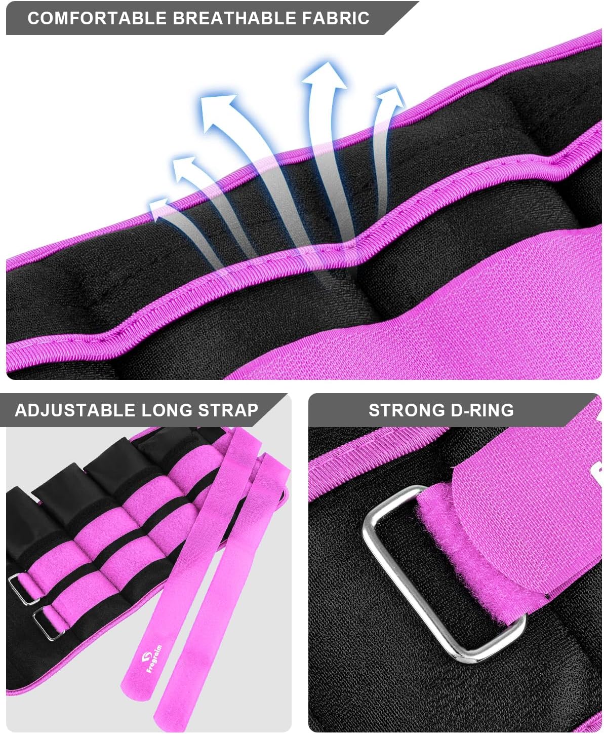 Detalle de Fragraim 15-lb Adjustable Ankle Weights, Removable Inserts, Purple Pair