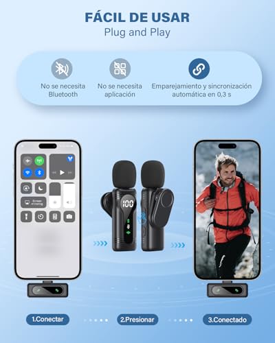 Detalle de Newmight Micrófono Lavalier Inalámbrico para iPhone, Android y USB-C