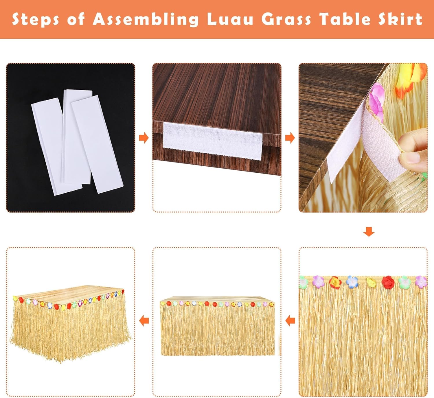 Thumbnail 3 de Fovths Luau Grass Table Skirt (Natural) 9 Feet x 29.5 Inch Hawaiian Party Straw Table Skirt