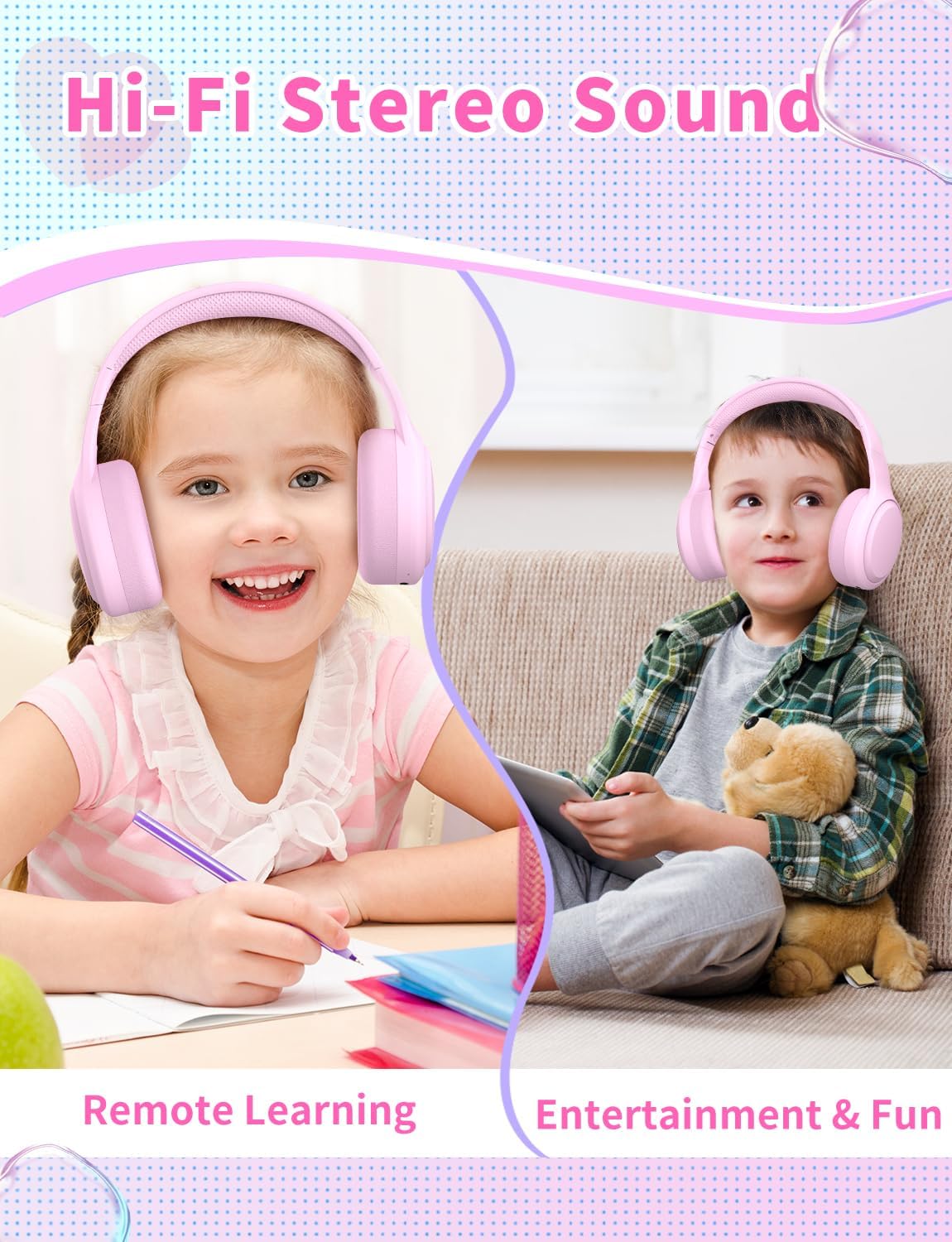 Thumbnail 4 de Xunpuls Kinder-Bluetooth-Kopfhörer (faltbar, kabellos) mit Mikrofon – Rosa