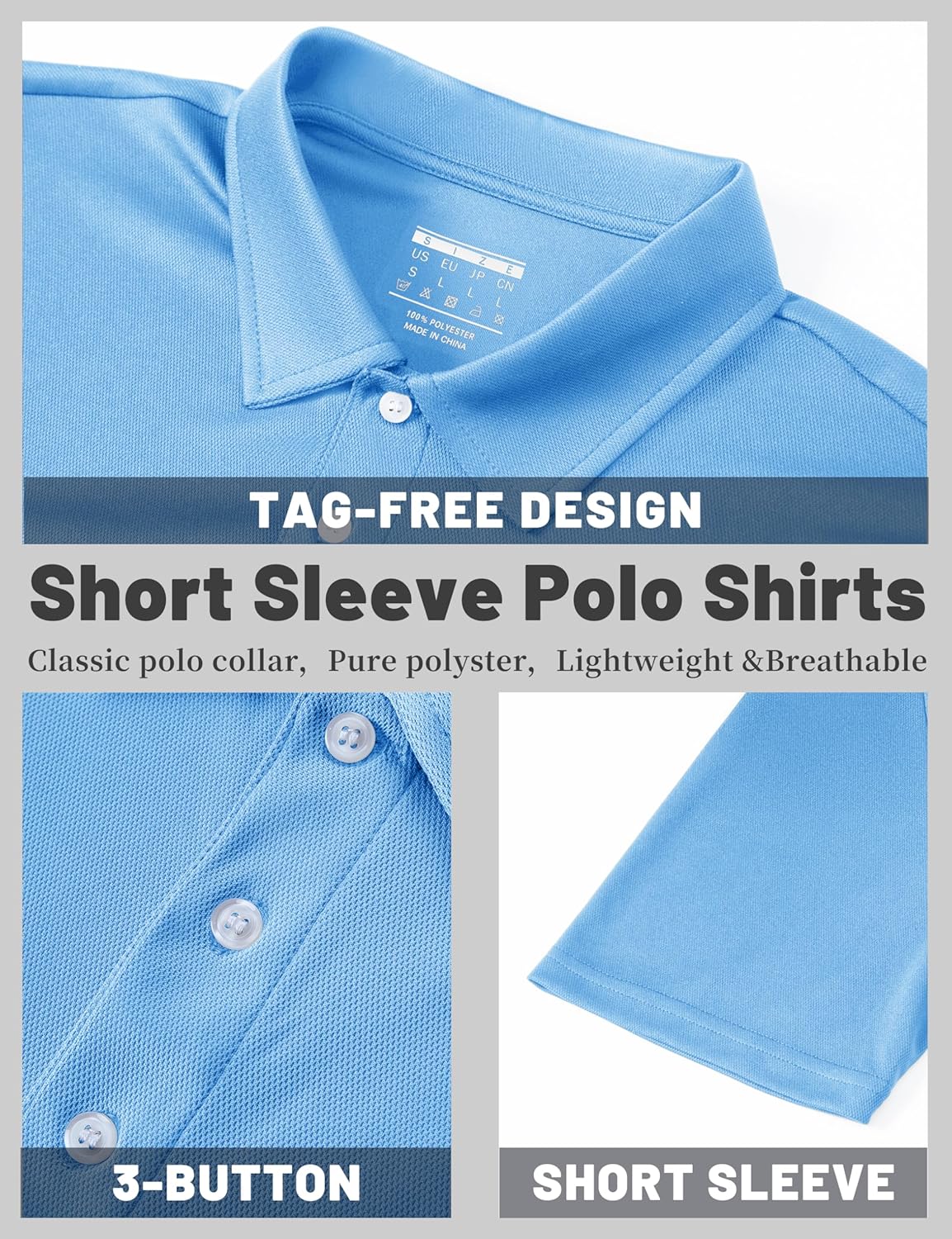 Detalle de TACVASEN Mens Polo Shirt: Short Sleeve, Breathable Quick-Dry for Golf and Outdoors