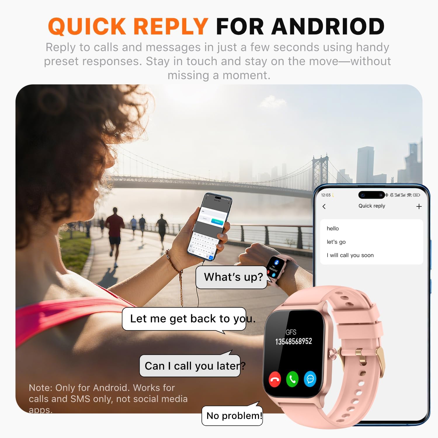 Detalle de Kriutefy Smart Watch for Women & Men (Sakura Pink) – Bluetooth Calling, 110+ Sports Modes and Sleep Tracking