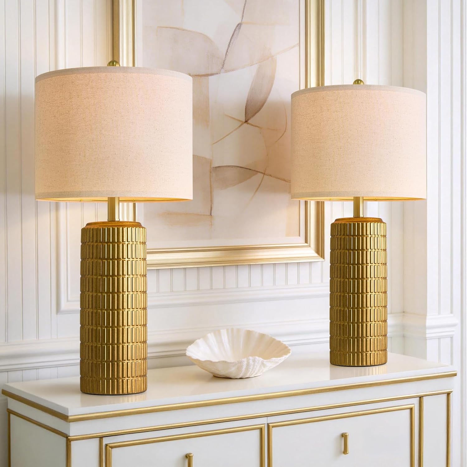 Detalle de PoKat AMZ-T1102L-GL Table Lamps, Set of 2, 27.5-Inch Antique Gold Ceramic
