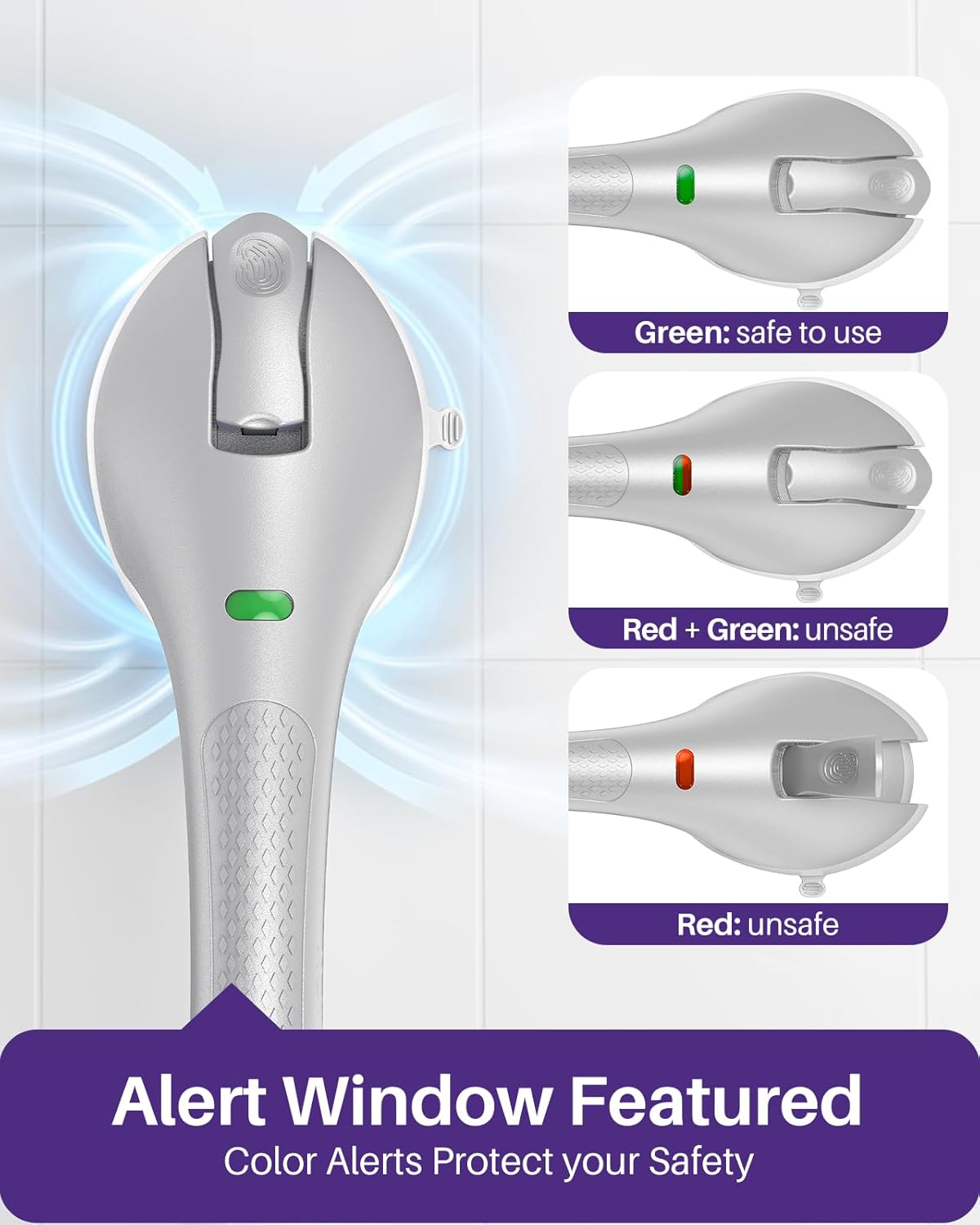 Thumbnail 1 de KEKOY 17.5 Inch Suction Grab Rails with Indicator (No-Drill, Removable) for Bathroom, Bathtubs & Toilets