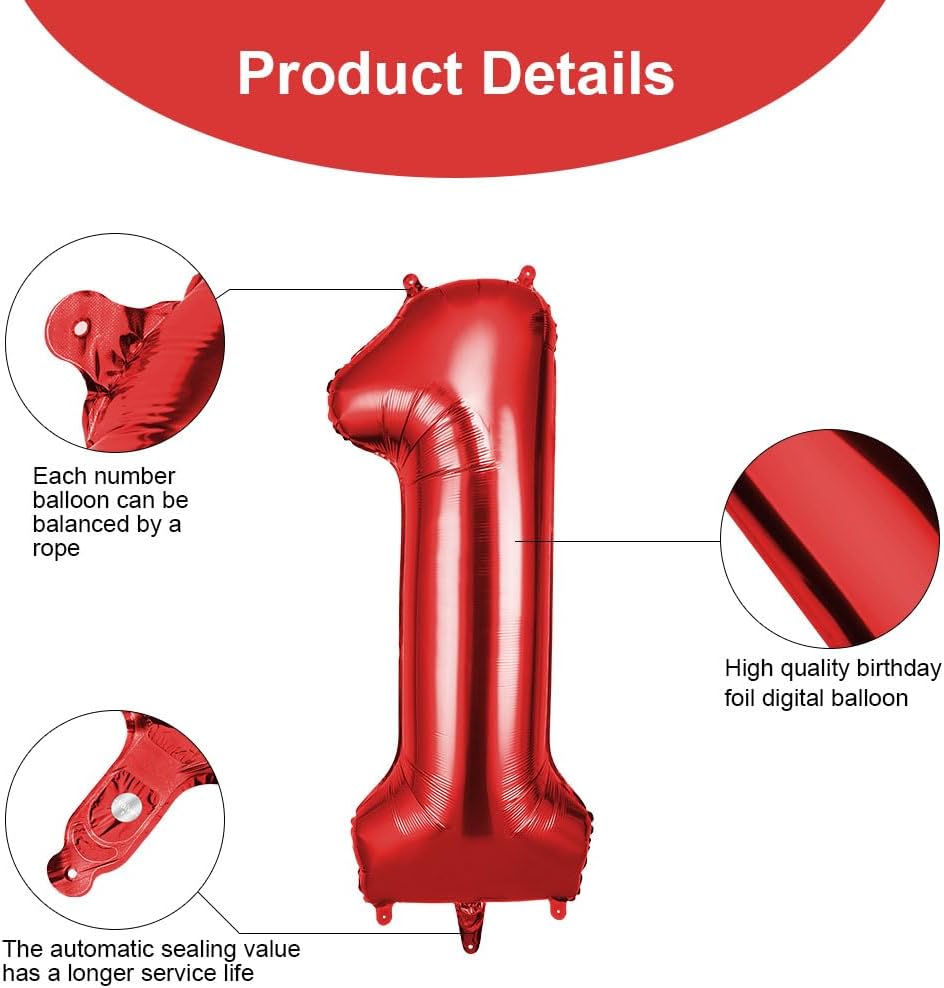 Thumbnail 2 de OFFCUP Zahlen Luftballon Rot – Folienballon Zahl 1 (40 Zoll) für Geburtstagsdeko