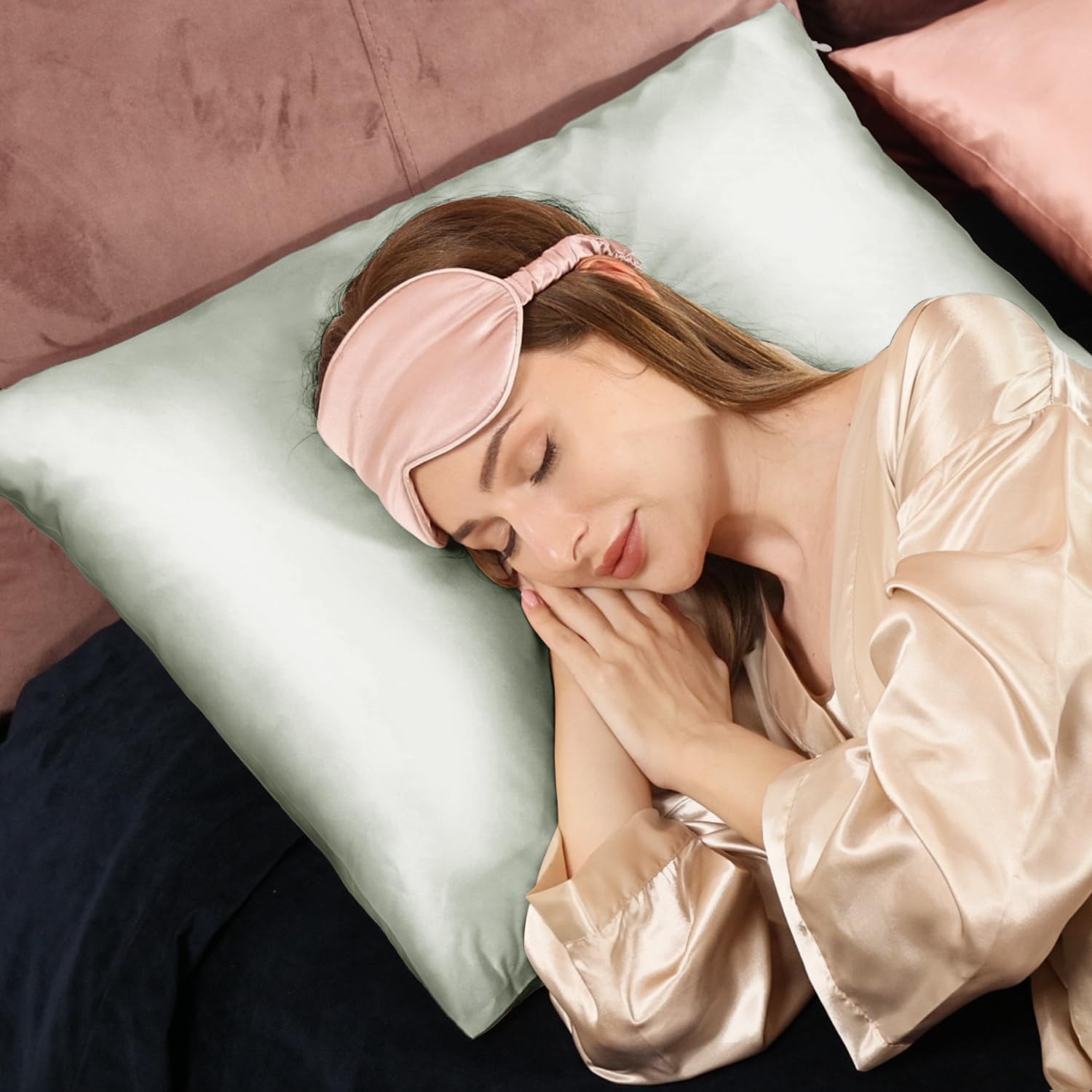 Thumbnail 5 de Adubor 100% Seidenkissenbezug 80x80 cm (23 Momme, dunkelgrau) mit verstecktem YKK-Reißverschluss – 1 Stück