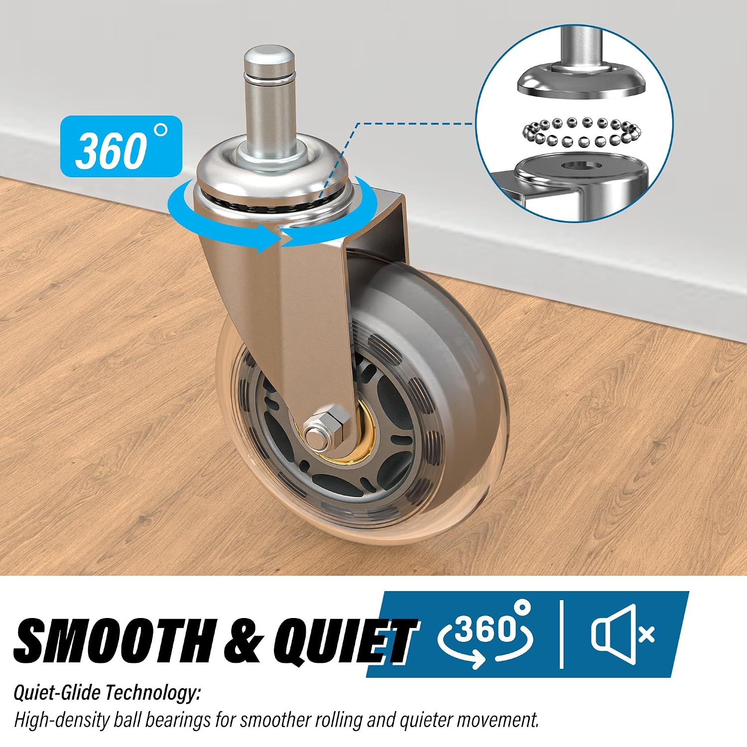 Thumbnail 6 de WEWILL Bürostuhl Rollen 11×22 mm (5er Set) – 3 Zoll PU, extra leise, bis 325 kg