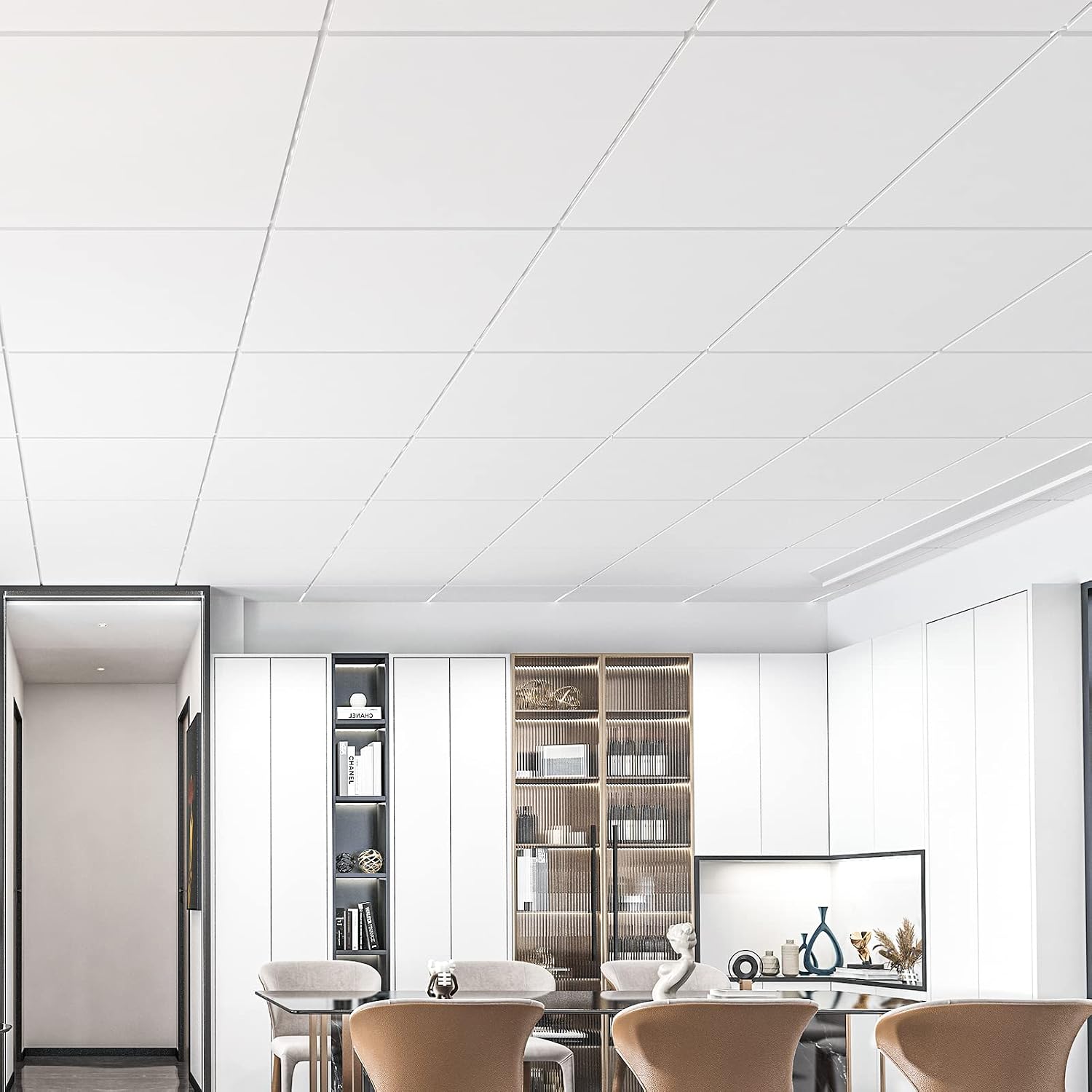 Thumbnail 1 de Art3d PVC Drop Ceiling Tiles in White (24x24in) — 24-Pack, Waterproof & No Sag