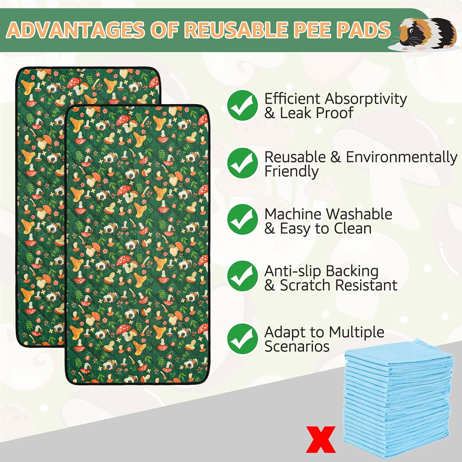 Thumbnail 6 de Scenereal Guinea Pig Cage Liner 2-Pack with Cleaning Brush – 14x27 inches, Reusable Absorbent Pads