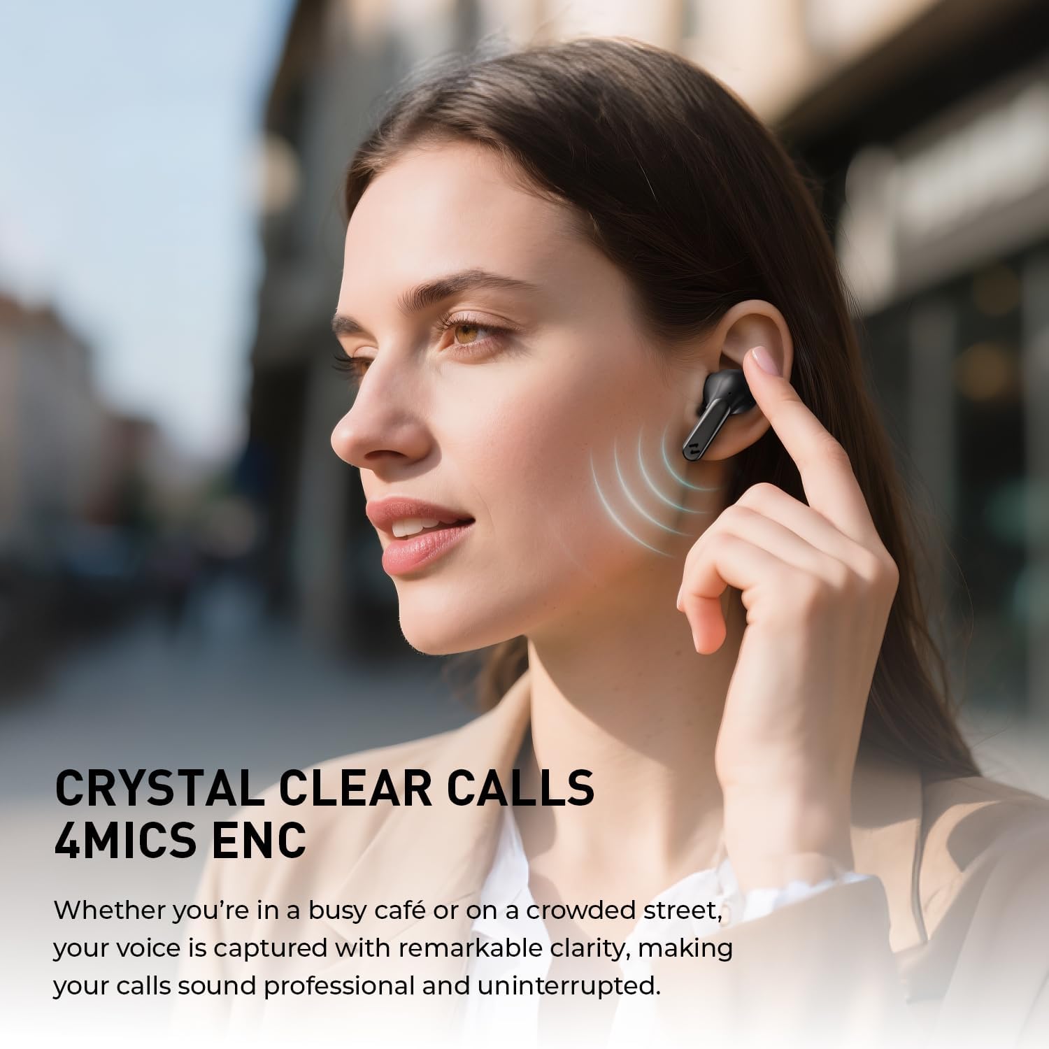 Detalle de havit NC01T Active Noise Cancelling Wireless Earbuds with Bluetooth 5.4 and 4-Mic ENC