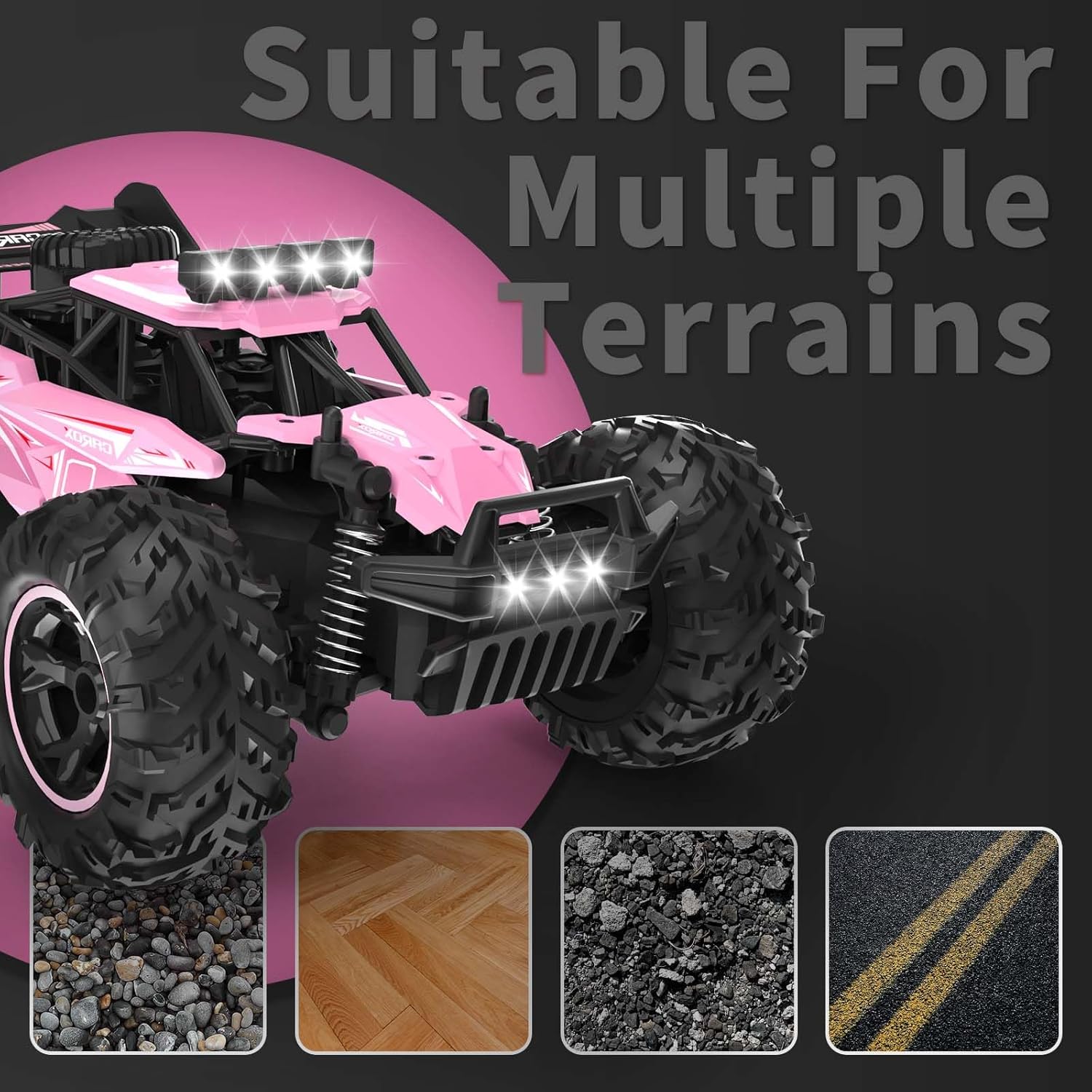 Detalle 2 de Carox ferngesteuertes Auto für Mädchen ab 6 – Pinkes Geländewagen-RC mit 2 Akkus, 25 km/h, 2.4 GHz