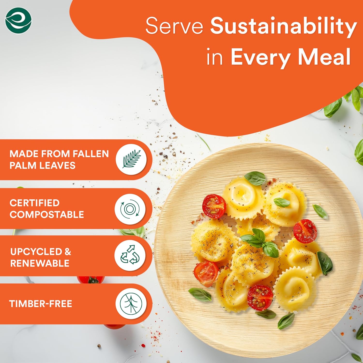 Thumbnail 1 de ECO SOUL Palm Leaf Plates 6” (15cm) Round, 25 Count – compostable disposable dinner plates