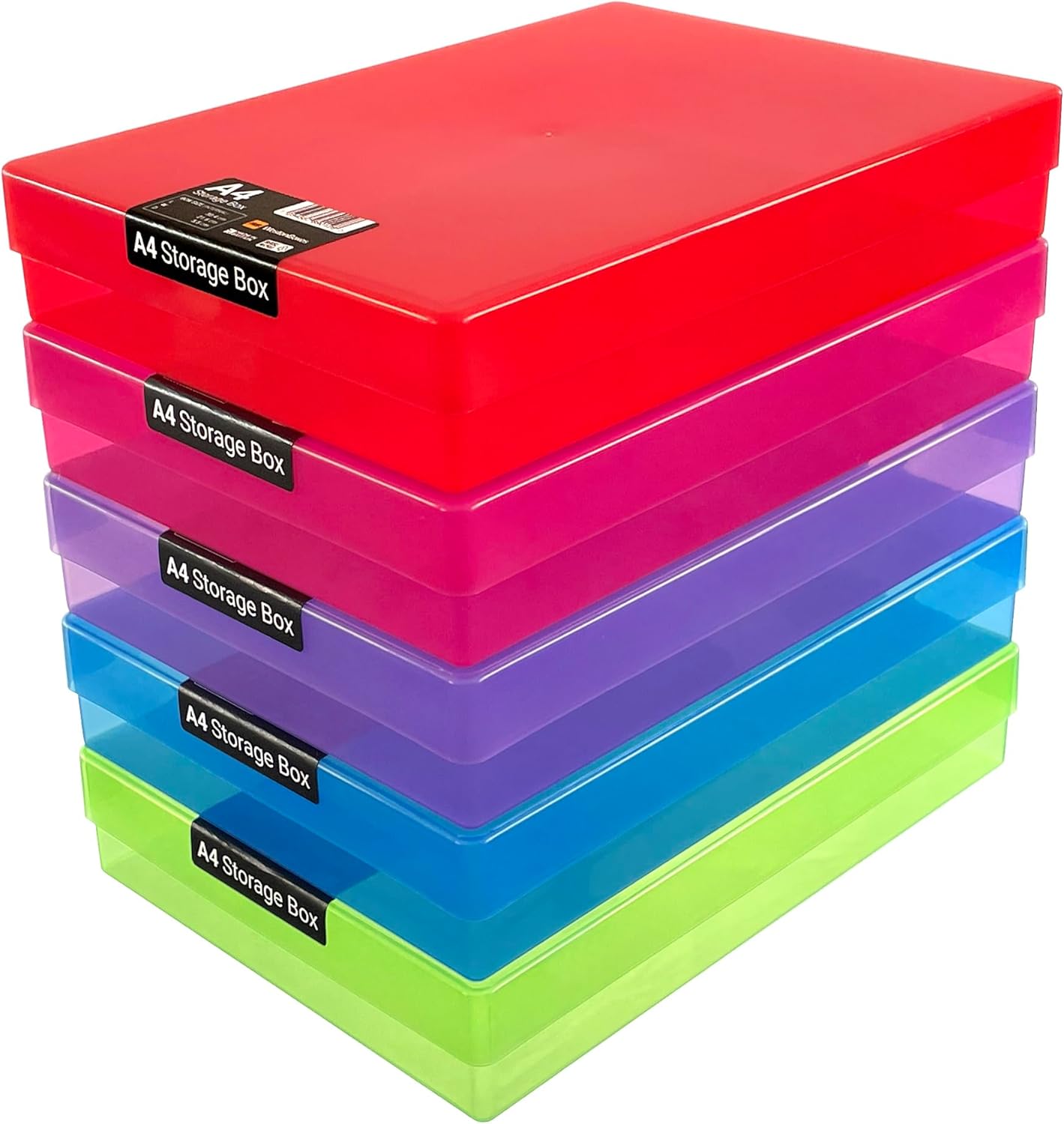 Thumbnail 1 de WestonBoxes Bastel-Aufbewahrungsboxen im A4-Format mit Deckel (Kunststoff) – 5 Stück, gemischte Farben/transparent