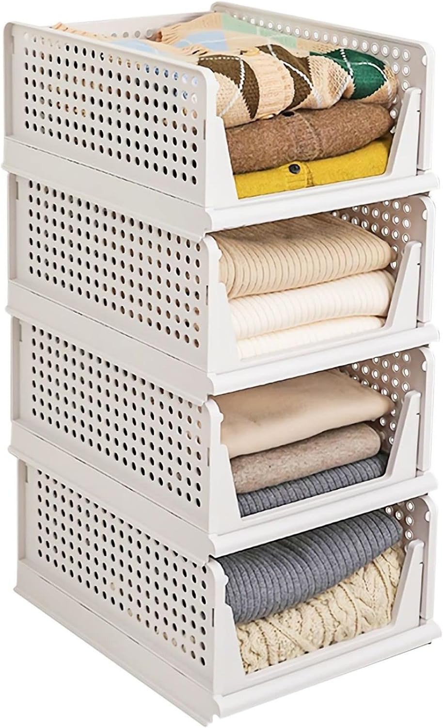Detalle de ZOINLIY Stackable Plastic Storage Baskets, 4-Pack Foldable Closet Organizers