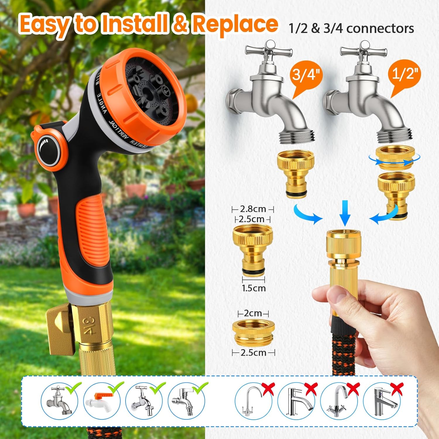 Thumbnail 3 de SKYAYA 50FT Expandable Garden Hose with 10-Function Nozzle and Brass Connectors