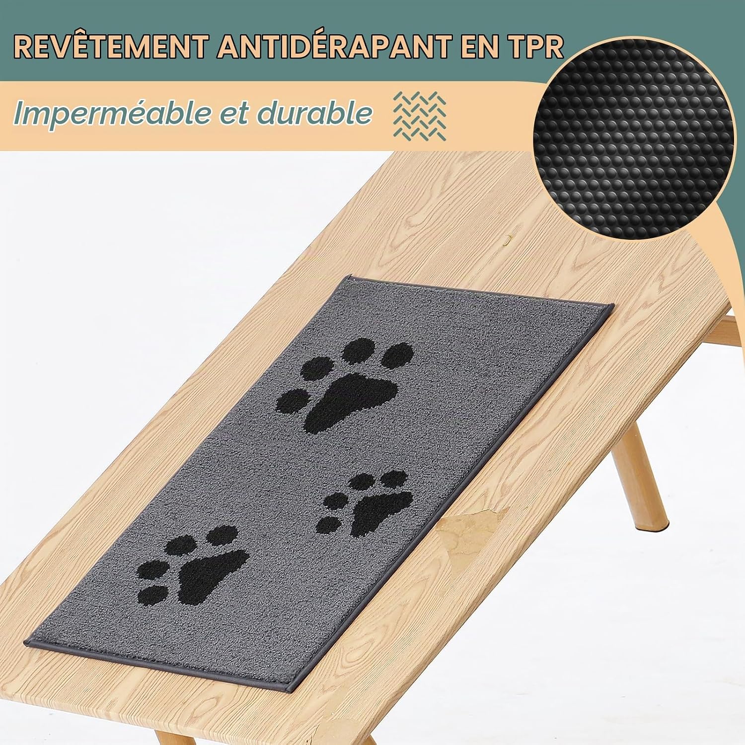 Detalle de Mibao MBTR304-6090-GY hondenmat voor binnen, 60 x 90 cm, absorberend en wasbaar