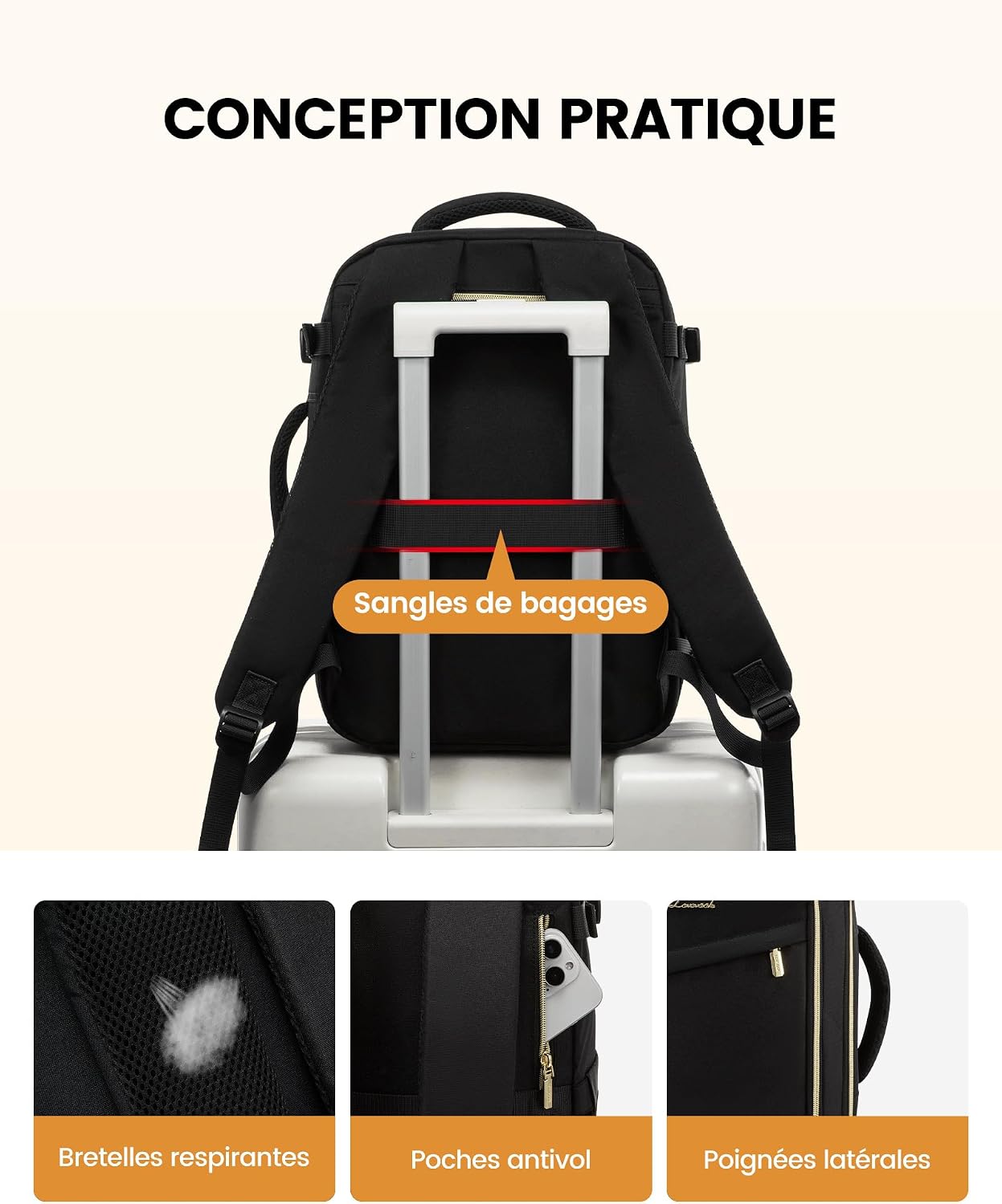 Thumbnail 4 de LOVEVOOK Sac de voyage cabine 45 x 36 x 20 cm : sac à dos avion léger et étanche