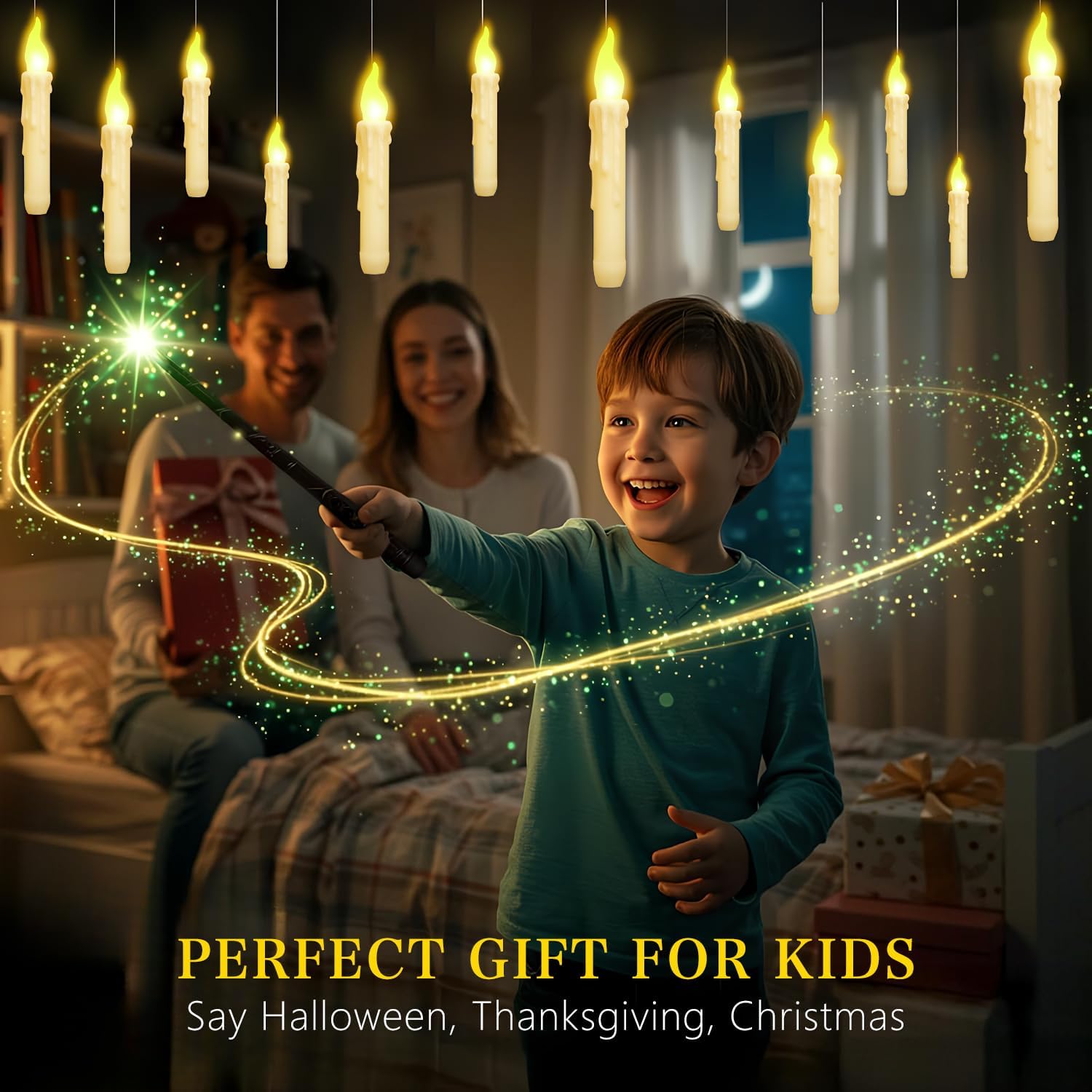Detalle 2 de Yazmlin Yazmlin-112 Floating LED Candles, 12-Piece Warm-Light Set with Wand